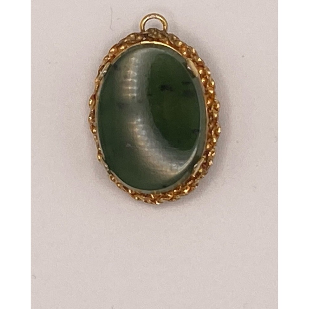 Alice Caviness Nephrite Jade 12k  GF Brooch Pendant Pronged Gold Bezel  1 In VTG